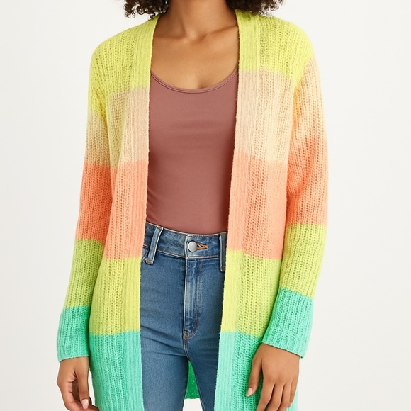 Pastel Rainbow Striped Cardigan Sherbet Cute Long - Picture 1 of 5